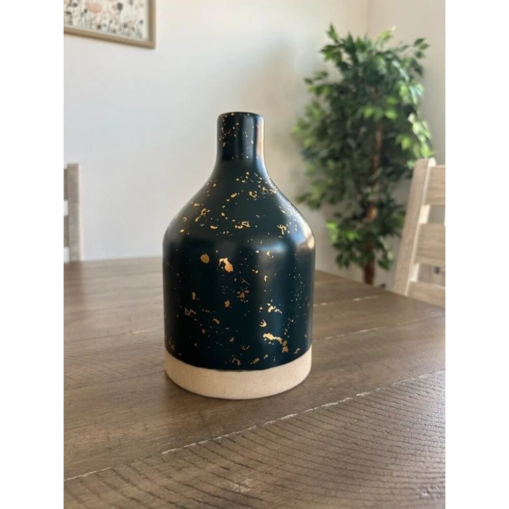 Hearth & Hand Magnolia Stoneware Vase 8.5” Green Gold Speckled Farmhouse Decor